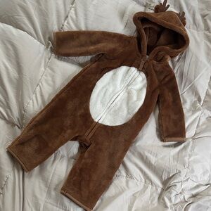 Baby Reindeer Outfit Carter's Cozy Brown Hooded Zipper Onesie Christmas Holiday